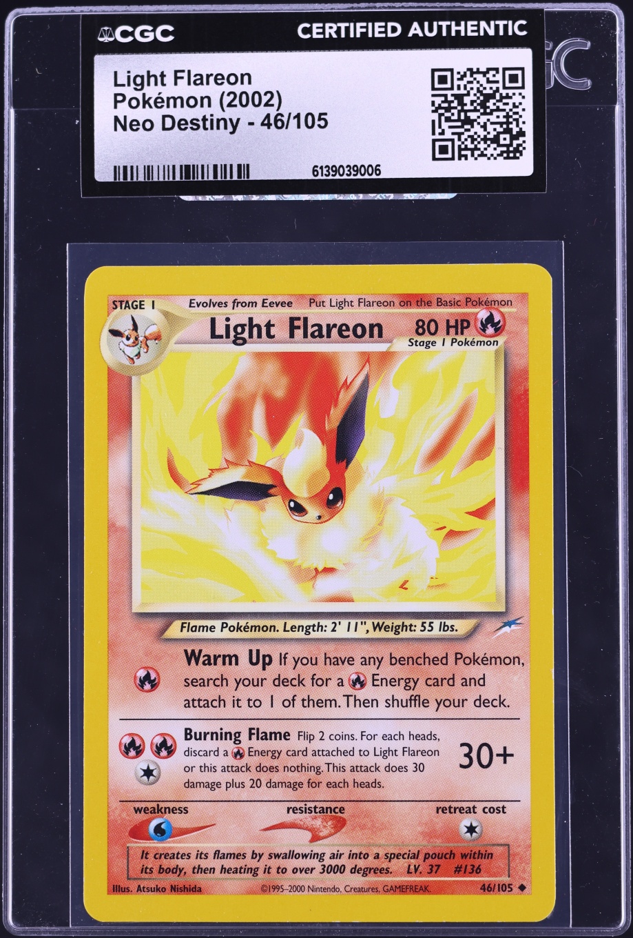 2002 Pokemon Neo Destiny Light Flareon #46 CGC AUTH