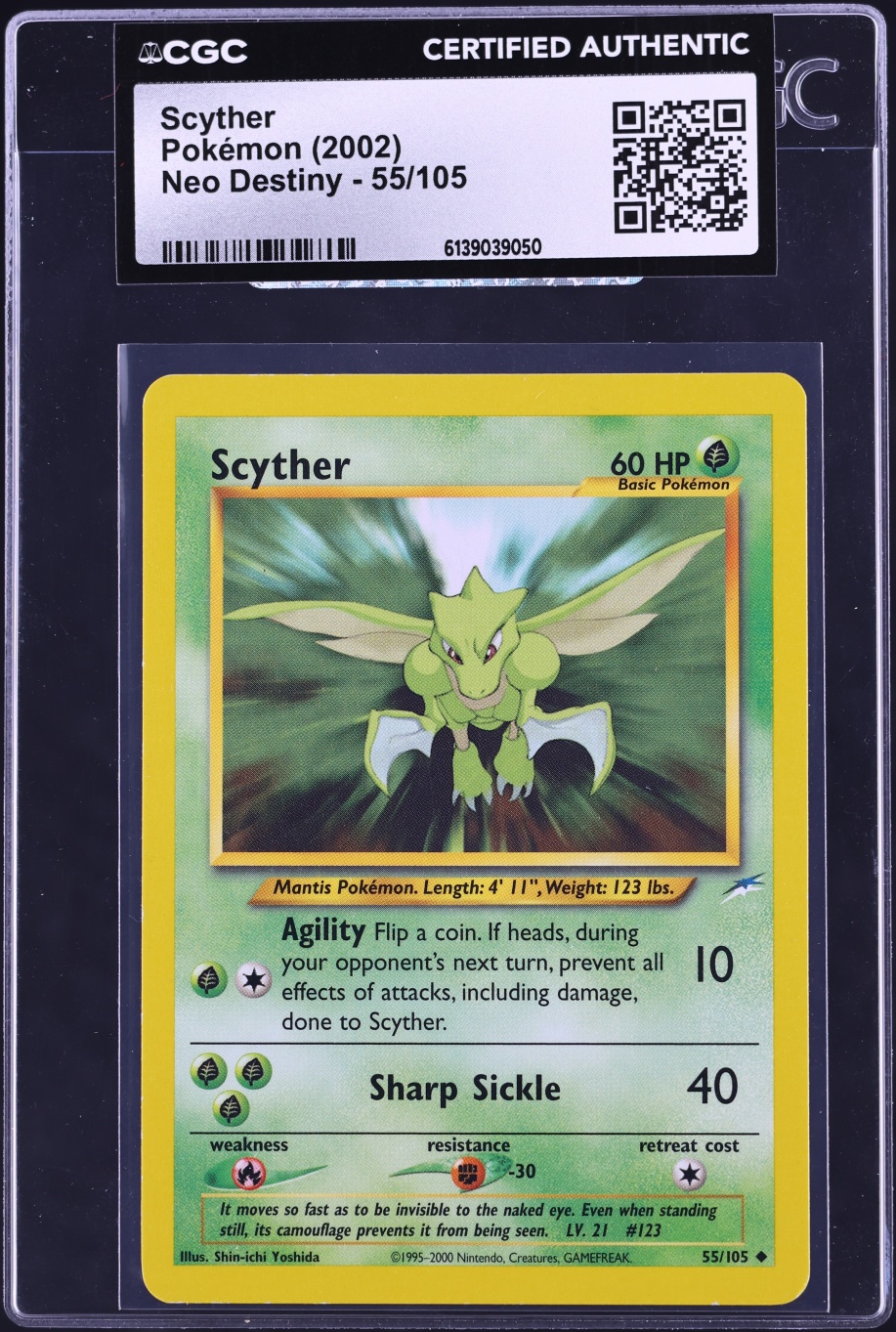 2002 Pokemon Neo Destiny Scyther #55 CGC AUTH