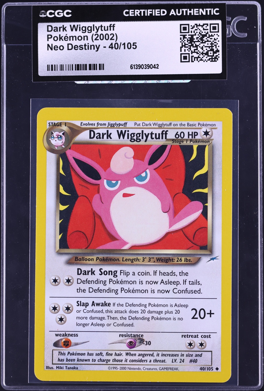 2002 Pokemon Neo Destiny Dark Wigglytuff #40 CGC AUTH