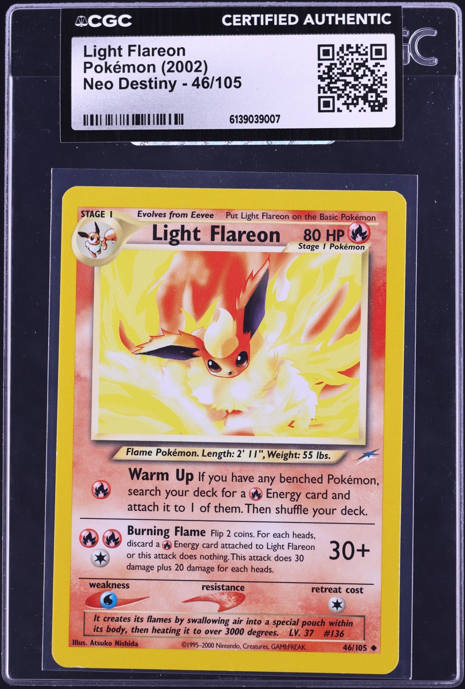2002 Pokemon Neo Destiny Light Flareon #46 CGC AUTH