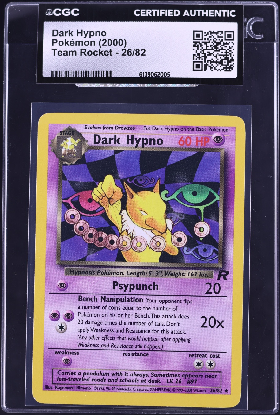 2000 Pokemon Team Rocket Dark Hypno #26 CGC AUTH
