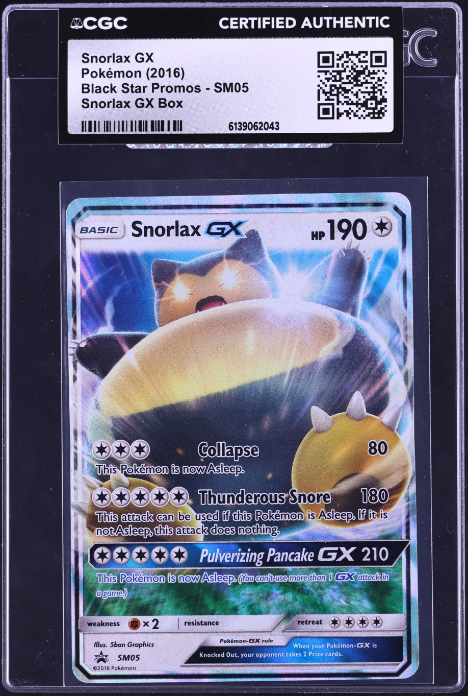 2016 Pokemon Sun & Moon Promo Holo Snorlax GX #SM05 CGC AUTH