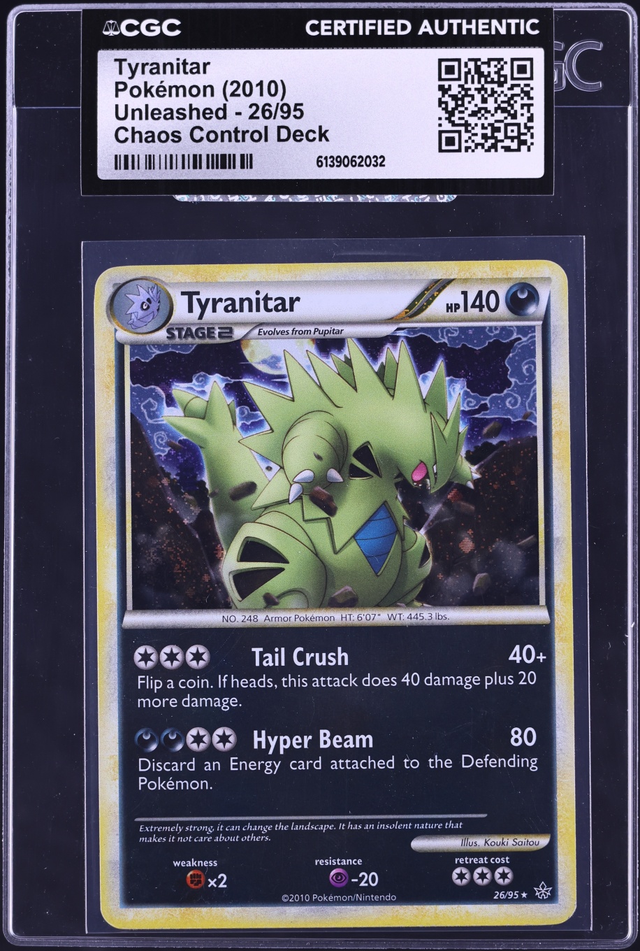 2010 Pokemon HeartGold & SoulSilver Unleashed Tyranitar #26 CGC AUTH