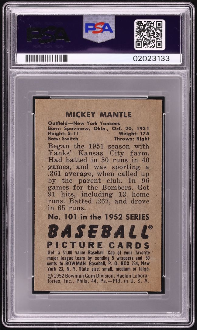 1952 Bowman Mickey Mantle #101 PSA 8 NM-MT