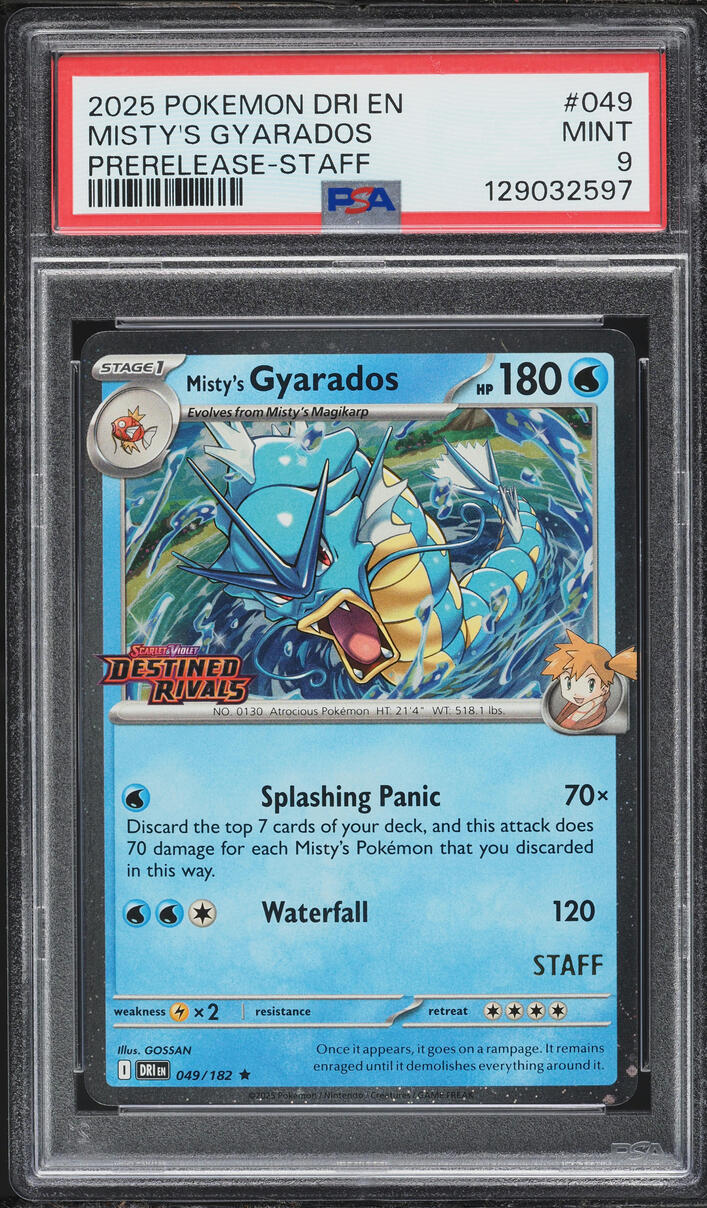 2025 Pokemon Scarlet & Violet Destined Rivals Prerelease Staff Misty's Gyarados #49 PSA 9 MINT