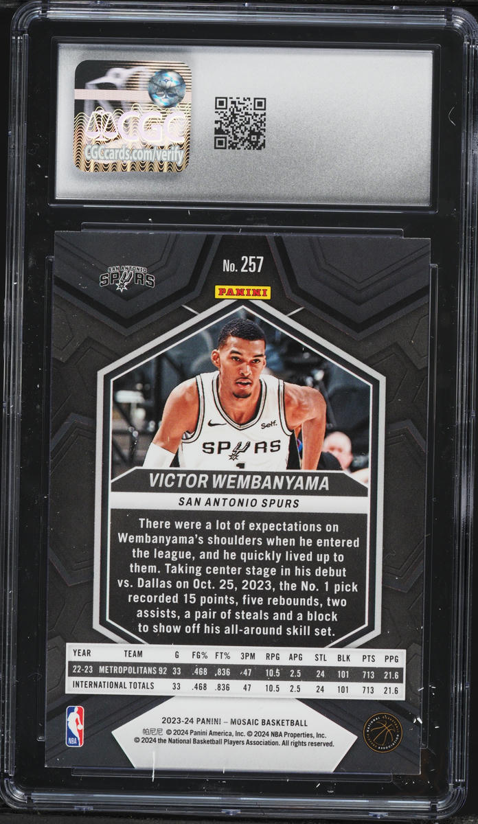 2023 Panini Mosaic Victor Wembanyama ROOKIE #257 CGC 10 GEM MINT