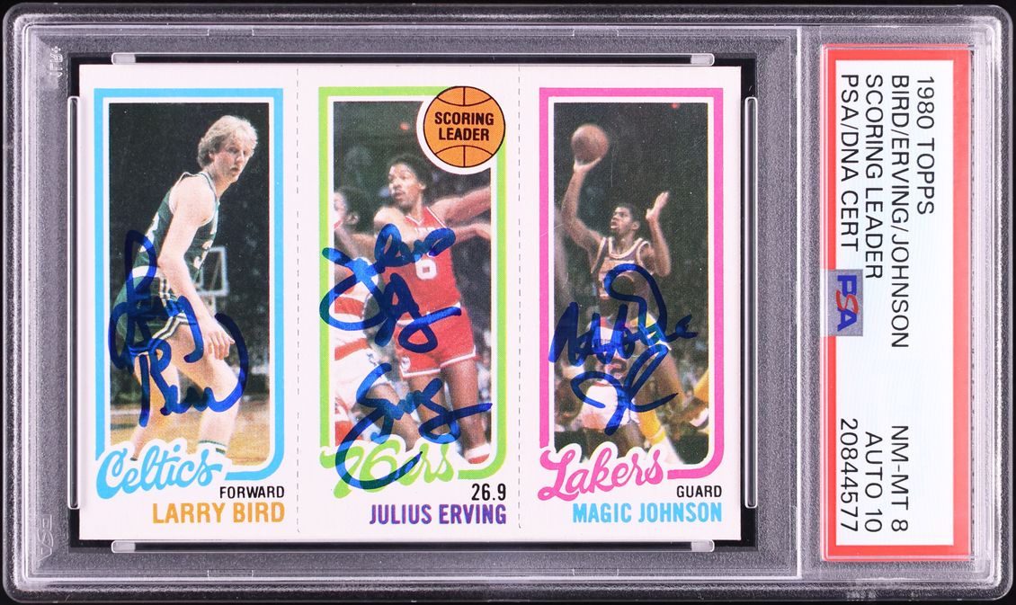1980 Topps Basketball Julius Erving Larry Bird Magic Johnson ROOKIE AUTO DNA 10 PSA 8 NM-MT