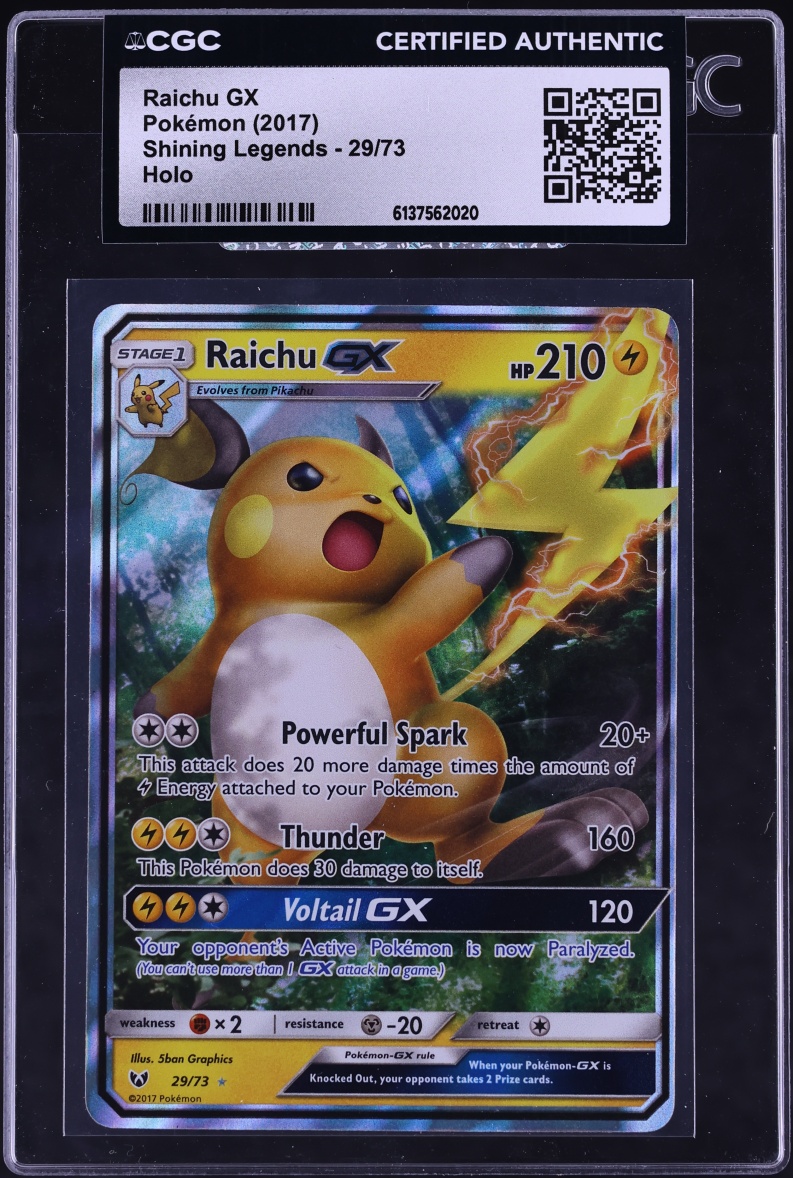 2017 Pokemon Sun & Moon Shining Legends Raichu GX #29 CGC AUTH