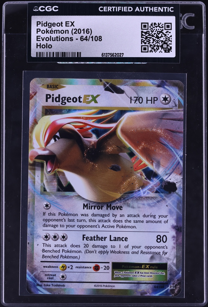 2016 Pokemon XY Evolutions Holo Pidgeot EX #64 CGC AUTH