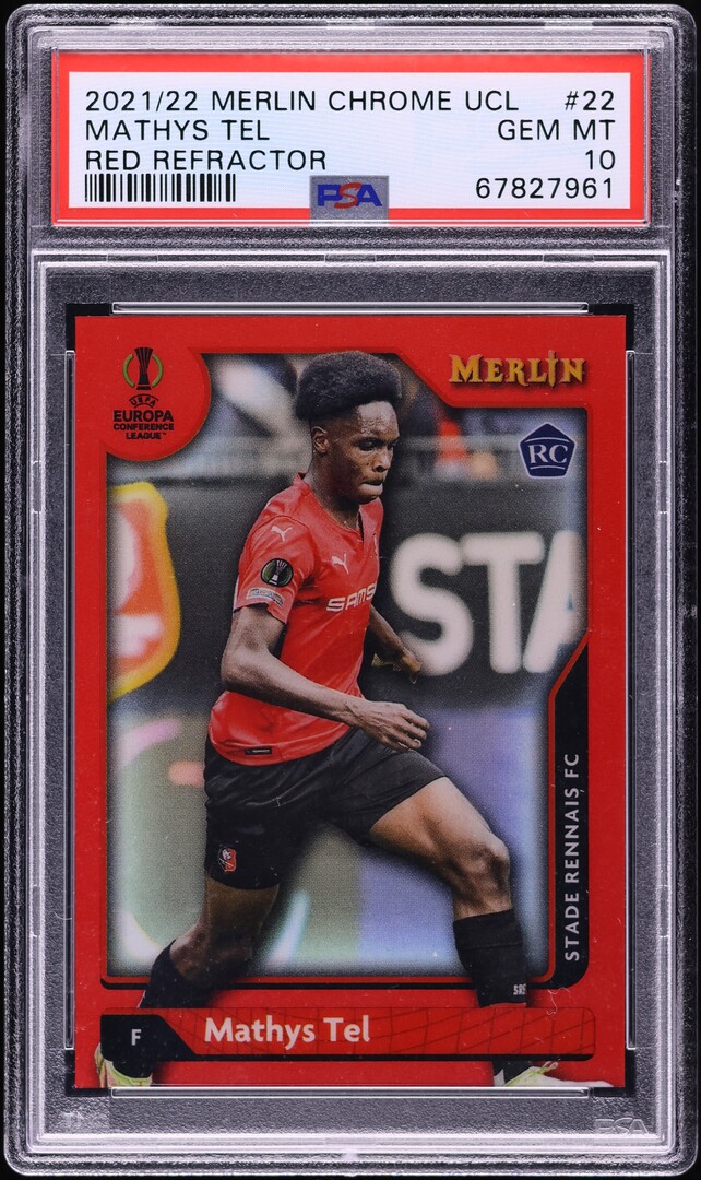 2021 Topps Merlin Chrome UEFA Red Refractor Mathys Tel ROOKIE /10 #22 PSA 10 GEM