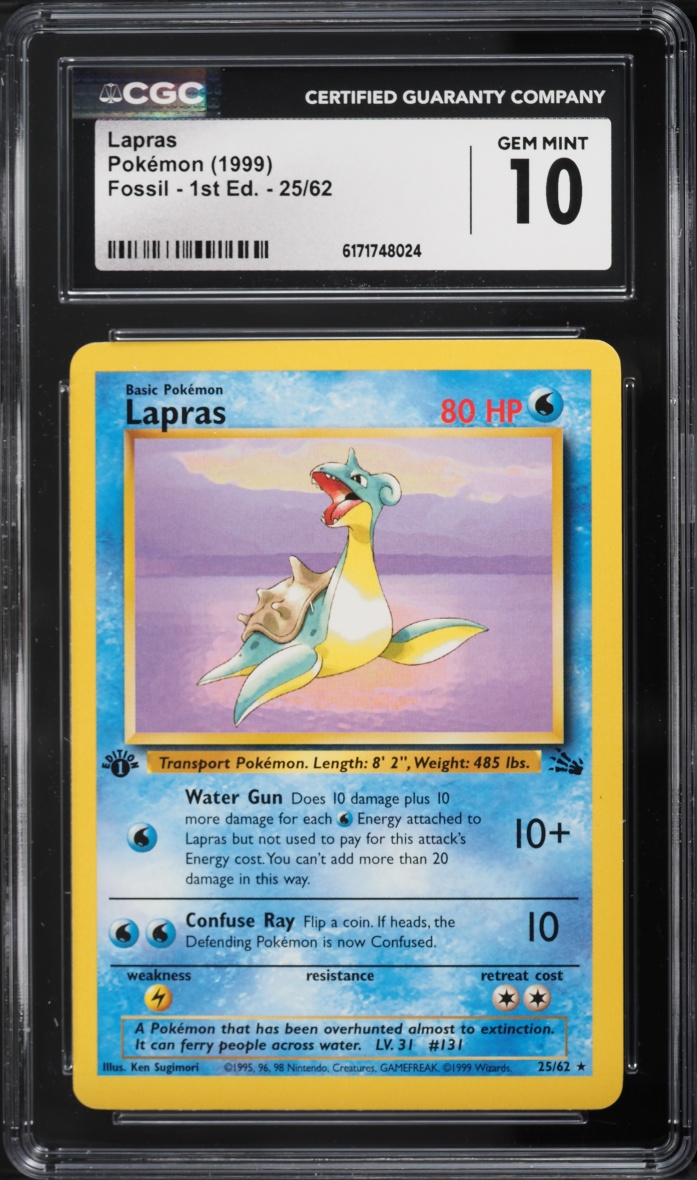 1999 Pokemon Fossil 1st Edition Lapras #25 CGC 10 GEM MINT