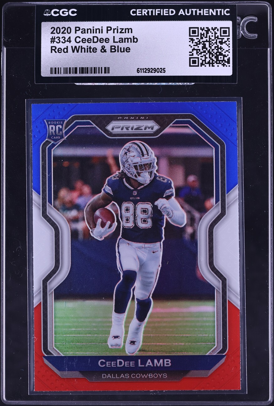 2020 Panini Prizm Red White & Blue CeeDee Lamb ROOKIE #334 CGC AUTH