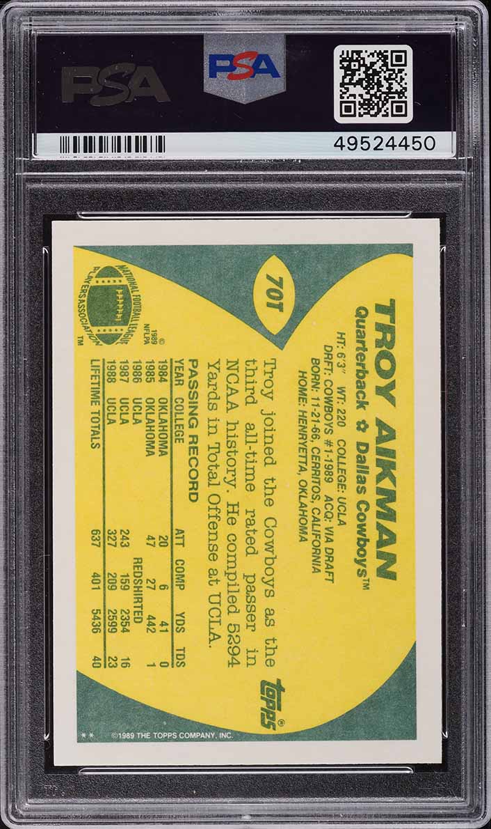 1989 Topps Traded Troy Aikman ROOKIE #70T PSA 10 GEM MINT