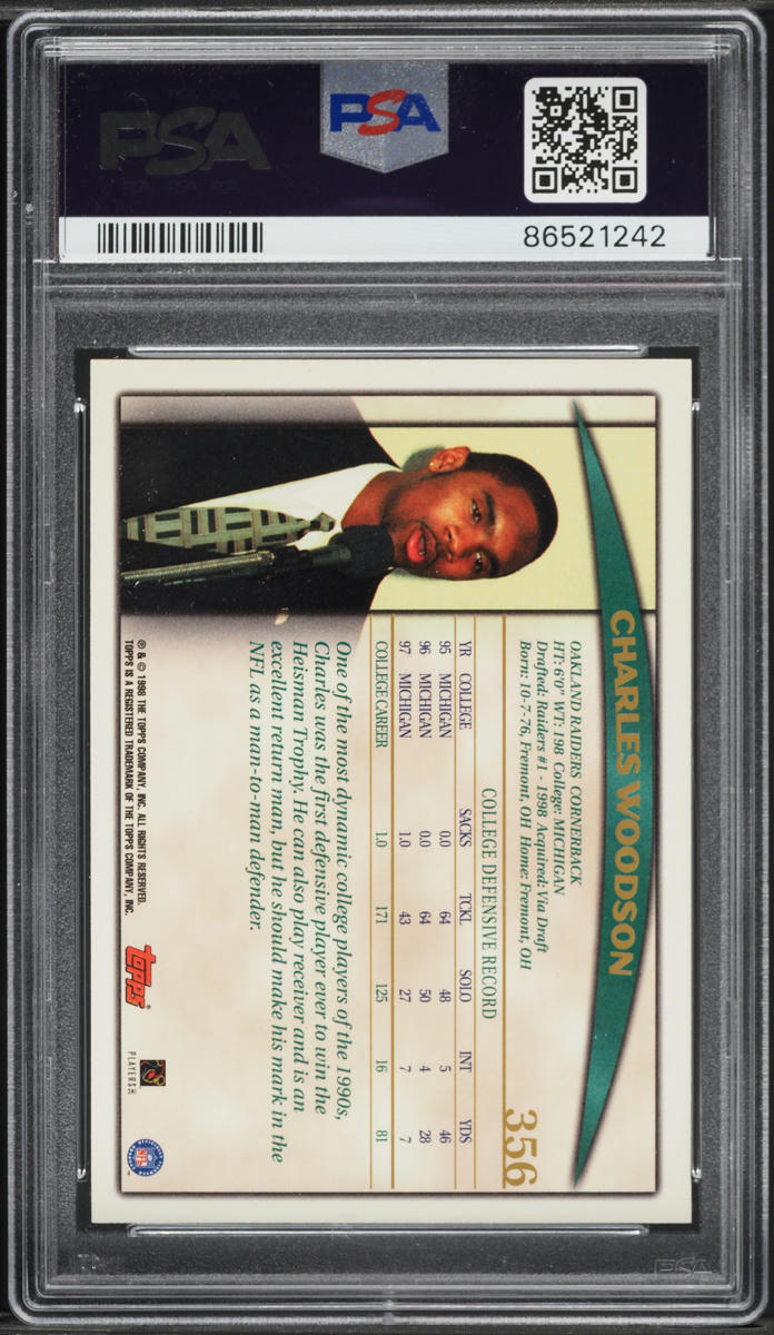 1998 Topps Football Charles Woodson ROOKIE #356 PSA 9 MINT