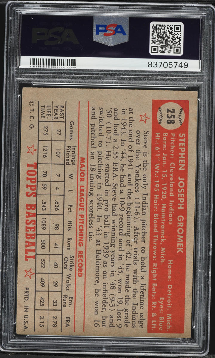 1952 Topps Steve Gromek #258 PSA 5.5 EX+