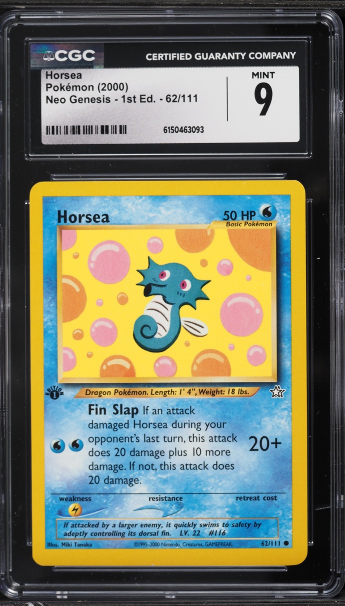 2000 Pokemon Neo Genesis 1st Edition Horsea #62 CGC 9 MINT