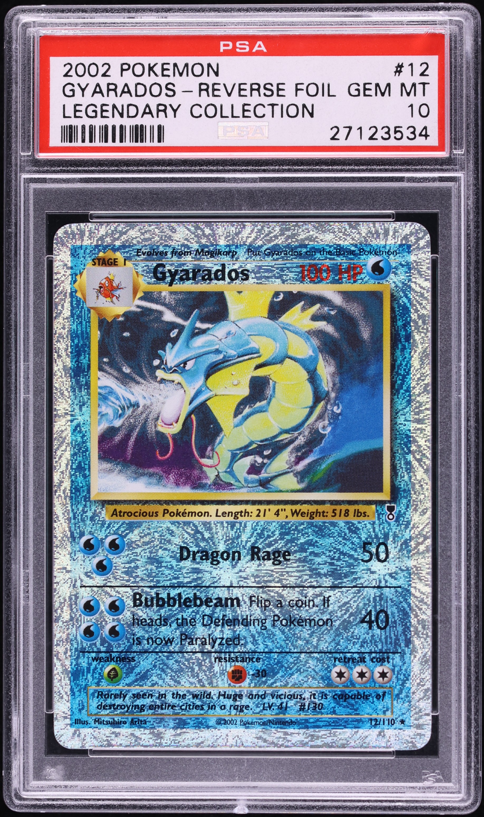 2002 Pokemon Legendary Collection Reverse Holo Gyarados #12 PSA 10 GEM MINT