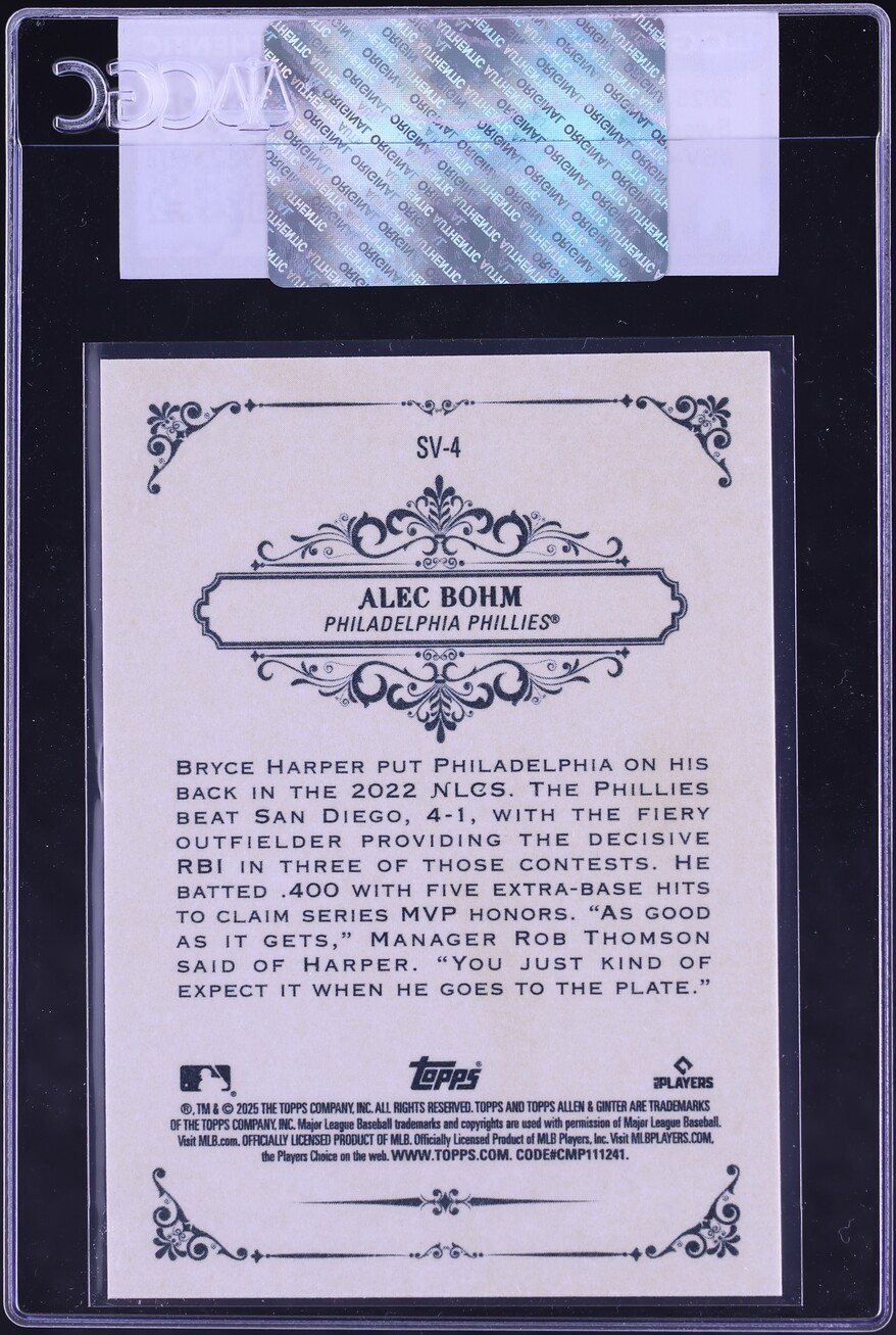 2025 Topps Allen & Ginter Sweet Victory Alec Bohm #SV-4 CGC AUTH