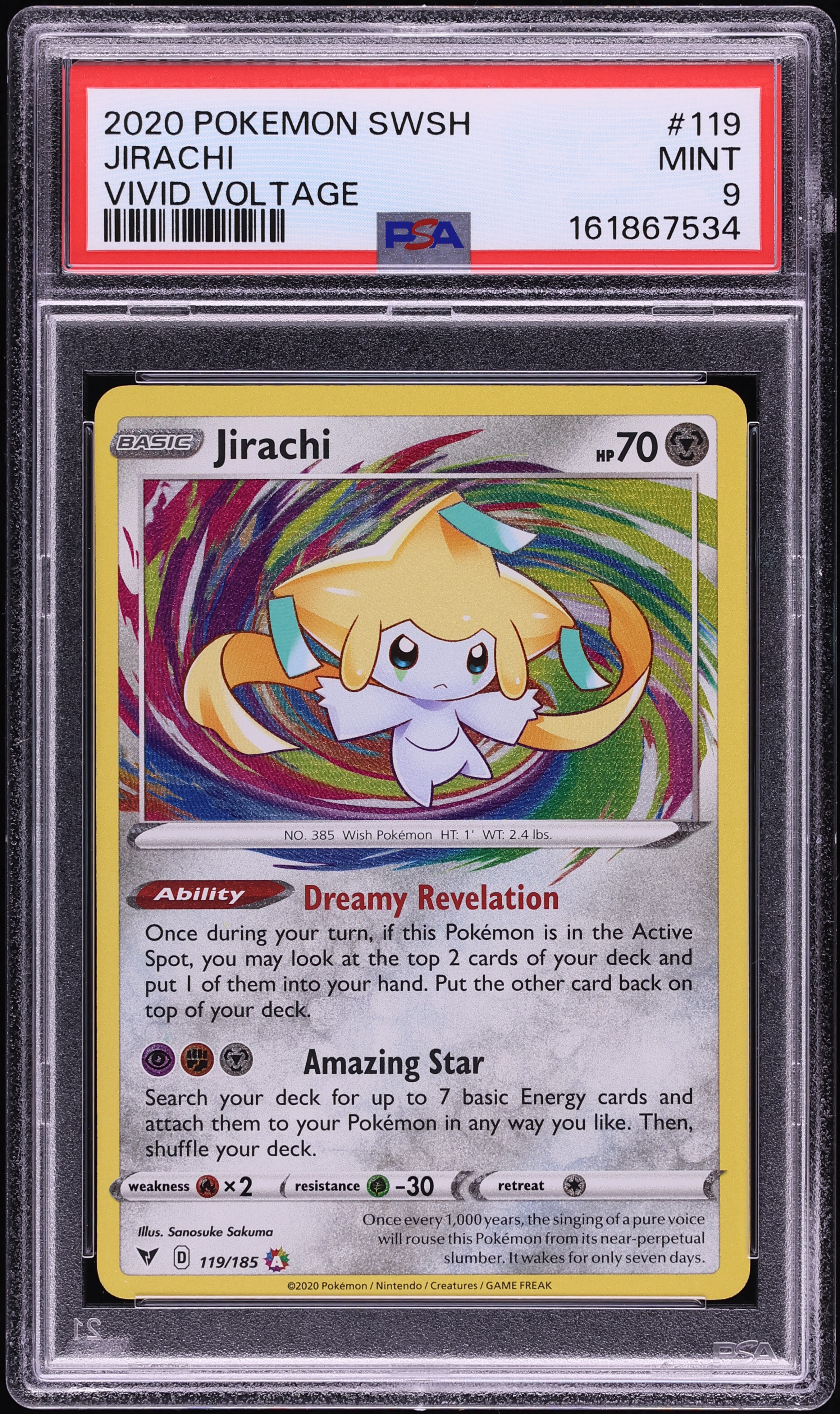 2020 Pokemon Sword & Shield Vivid Voltage Amazing Rare Jirachi #119 PSA 9 MINT