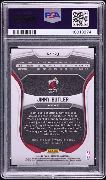 2019 Panini Certified Mirror Black Jimmy Butler 1/1 #123 PSA 10 GEM MINT - Photo 2