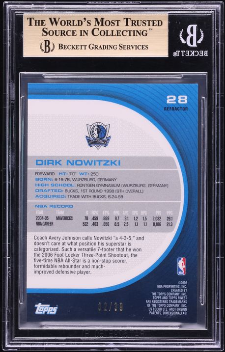 2005 Finest Refractor Gold Dirk Nowitzki /39 #28 BGS 9.5 GEM MINT - Photo 2
