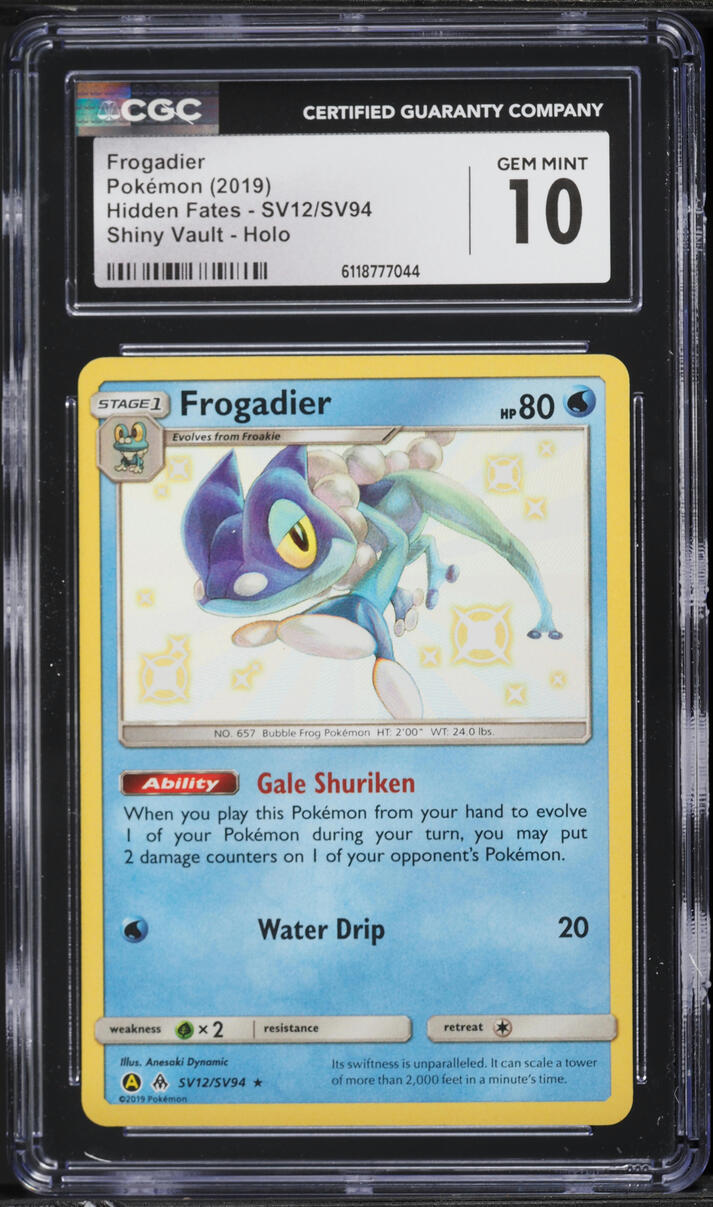 2019 Pokemon Sun & Moon Hidden Fates Vault Shiny Holo Frogadier #SV12 CGC 10 GEM MINT