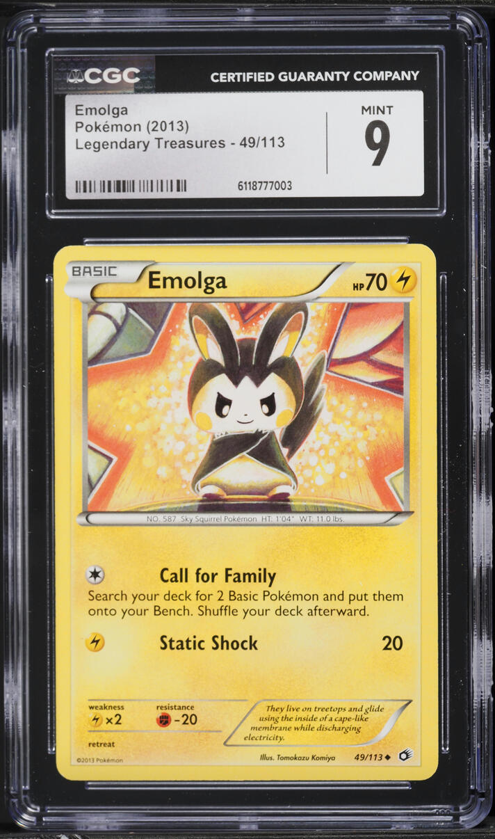 2013 Pokemon Black & White Legendary Treasures Emolga #49 CGC 9 MINT