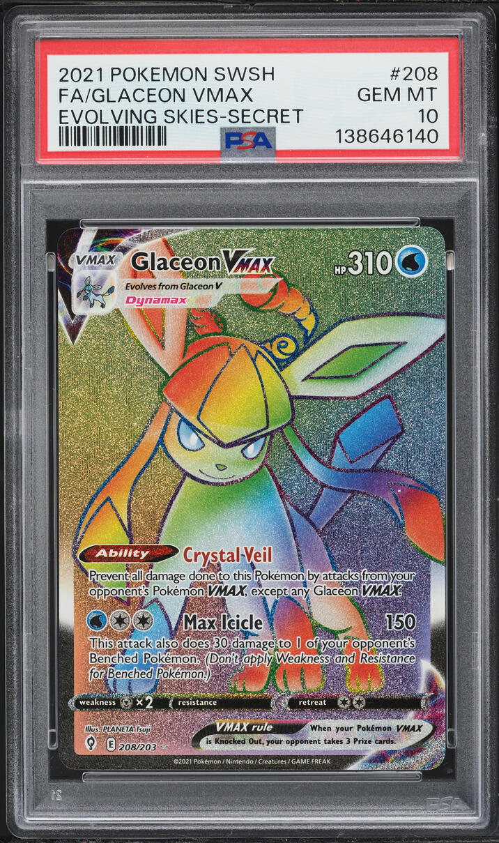 2021 Pokemon Sword & Shield Evolving Skies Rainbow Rare Glaceon VMAX #208 PSA 10 GEM MINT