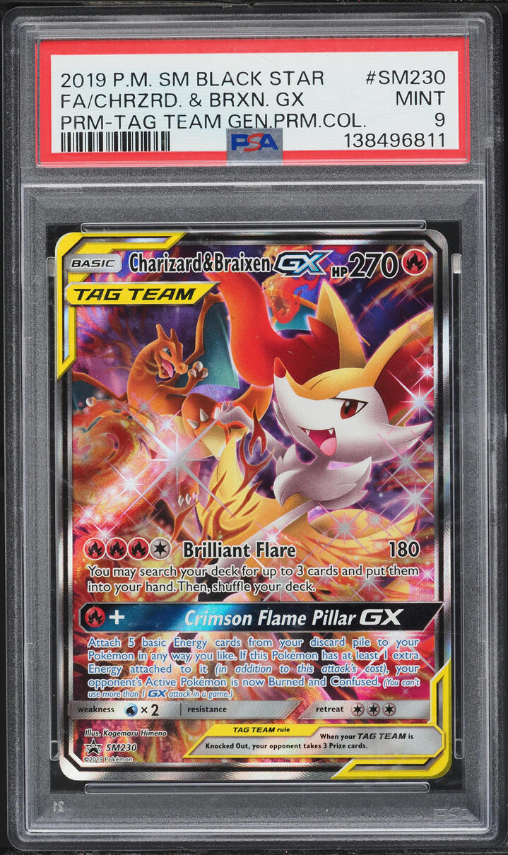 2019 Pokemon SM Promo Tag Team Generations Premium Alt Art Charizard Braixen GX #SM230 PSA 9