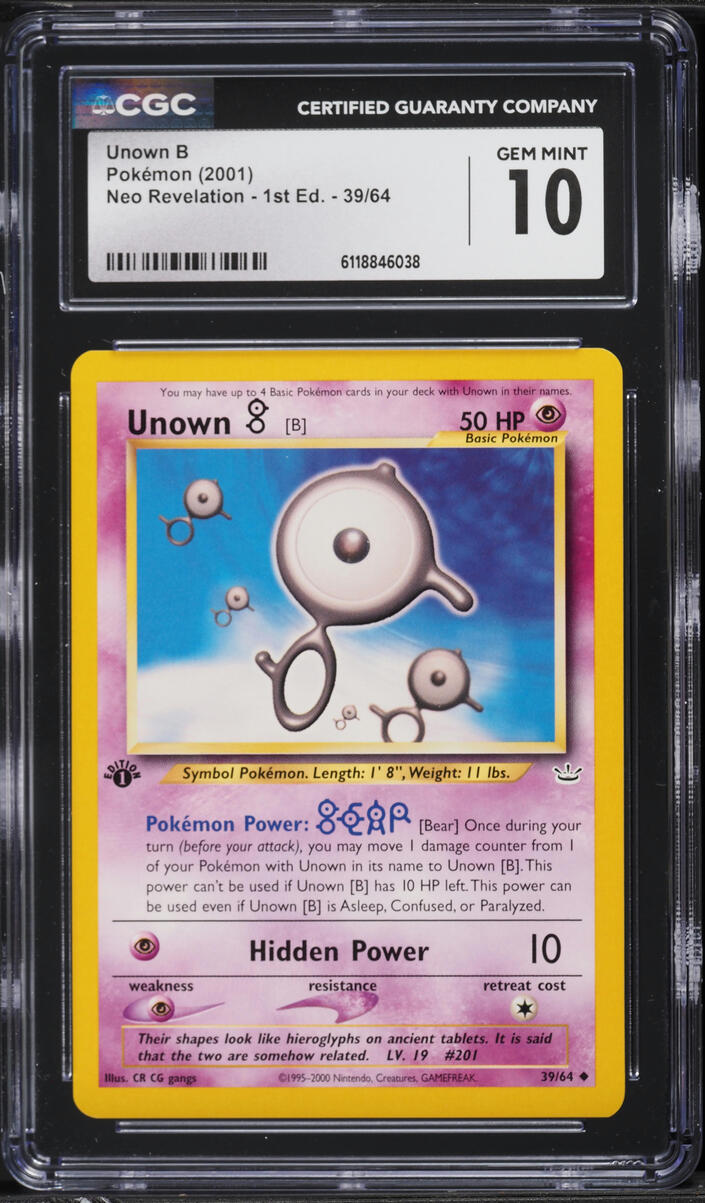 2001 Pokemon Neo Revelation 1st Edition Unown B #39 CGC 10 GEM MINT