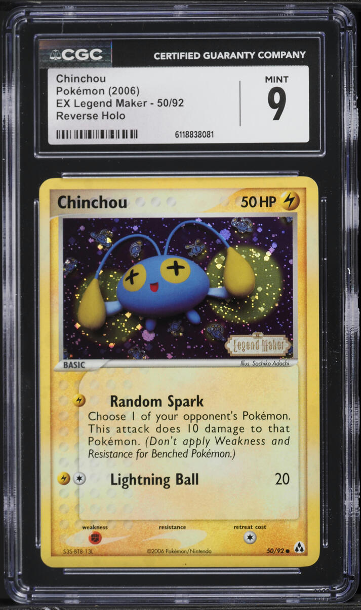 2006 Pokemon EX Legend Maker Reverse Holo Chinchou #50 CGC 9 MINT