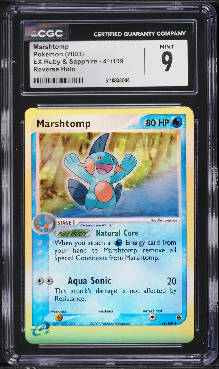 2003 Pokemon EX Ruby & Sapphire Reverse Holo Marshtomp #41 CGC 9 MINT