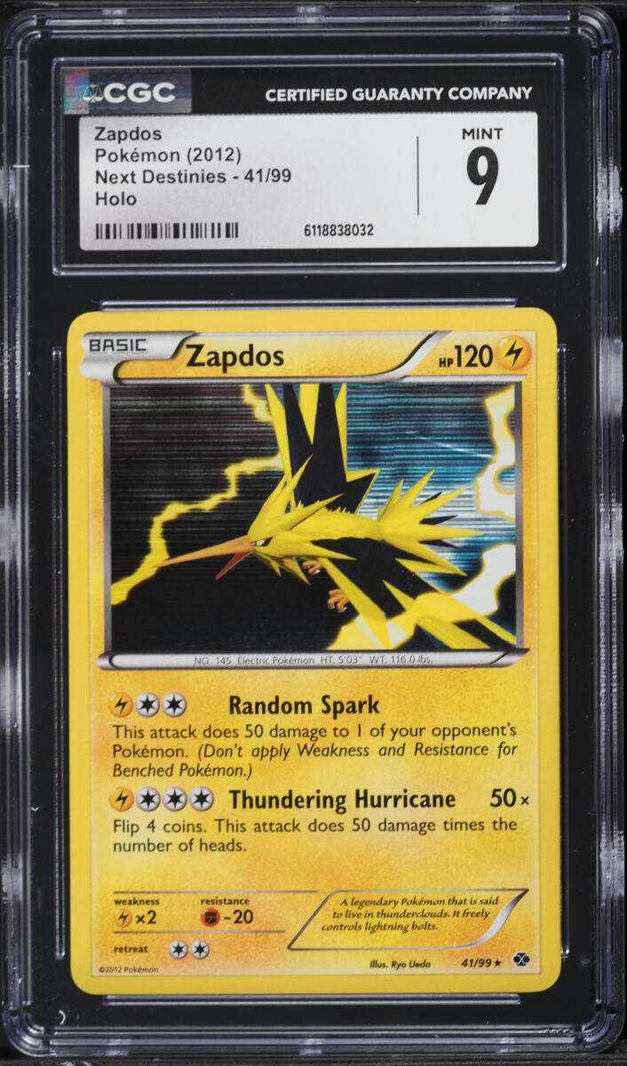 2012 Pokemon Black & White Next Destinies Holo Zapdos #41 CGC 9 MINT