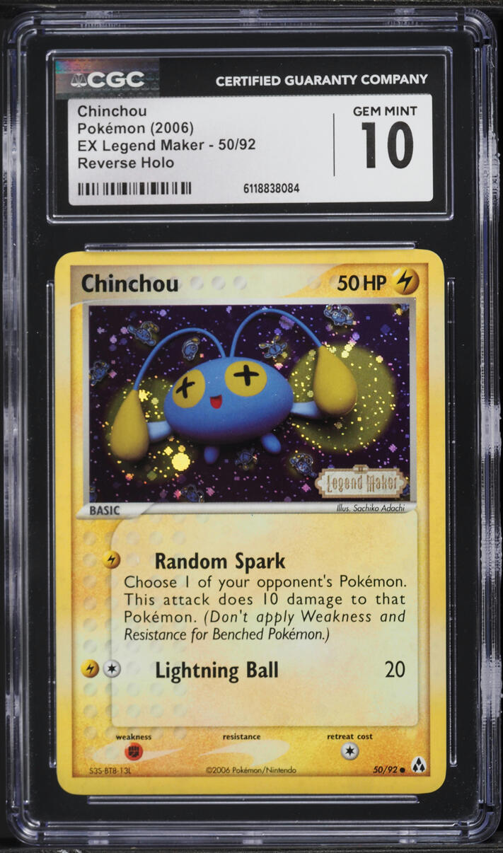 2006 Pokemon EX Legend Maker Reverse Holo Chinchou #50 CGC 10 GEM MINT