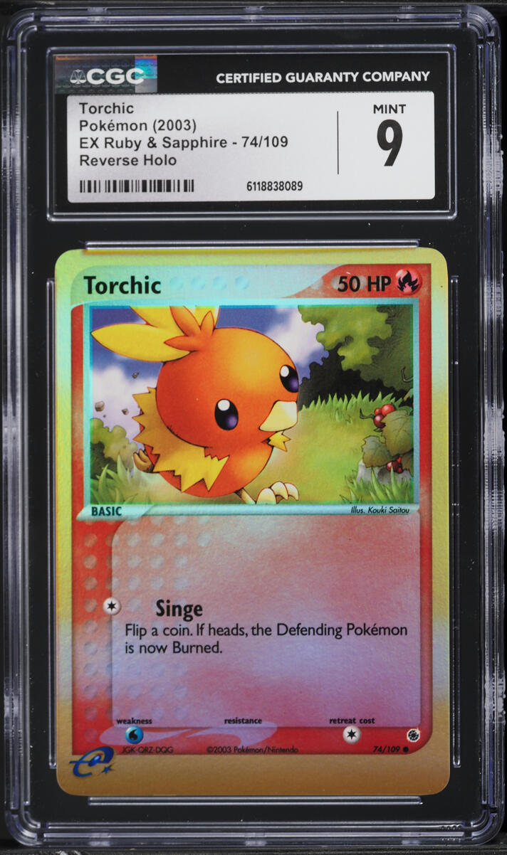 2003 Pokemon EX Ruby & Sapphire Reverse Holo Torchic #74 CGC 9 MINT