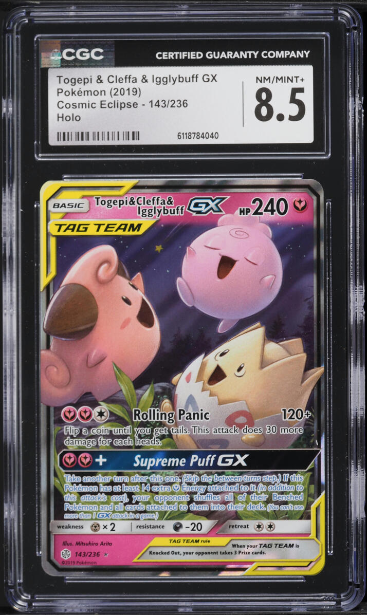 2019 Pokemon Sun & Moon Cosmic Eclipse Holo Togepi & Cleffa & Igglybuff GX #143 CGC 8.5 NM-MT+