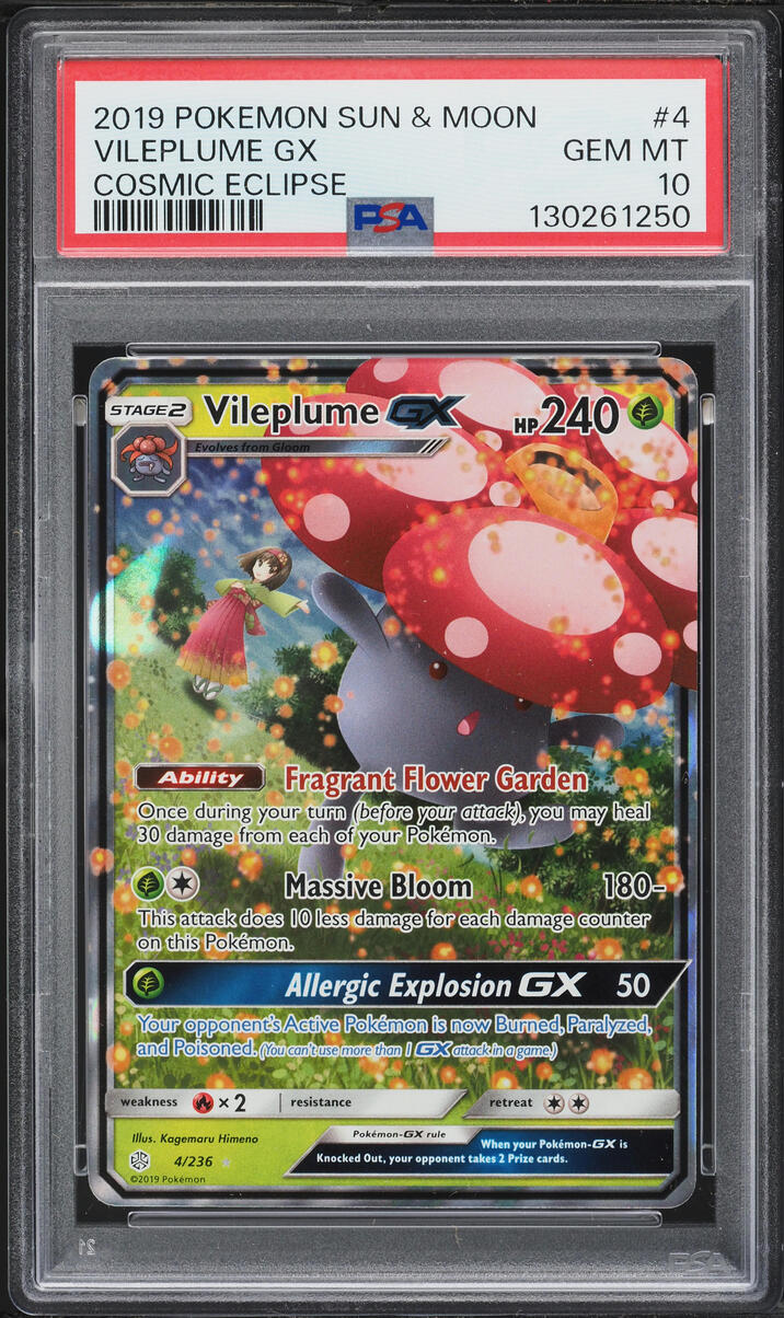 2019 Pokemon Sun & Moon Cosmic Eclipse Full Art Vileplume GX #4 PSA 10 GEM MINT