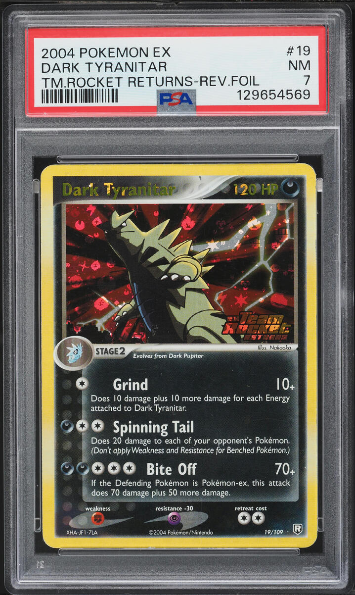 2004 Pokemon EX Team Rocket Returns Reverse Holo Dark Tyranitar #19 PSA 7 NRMT