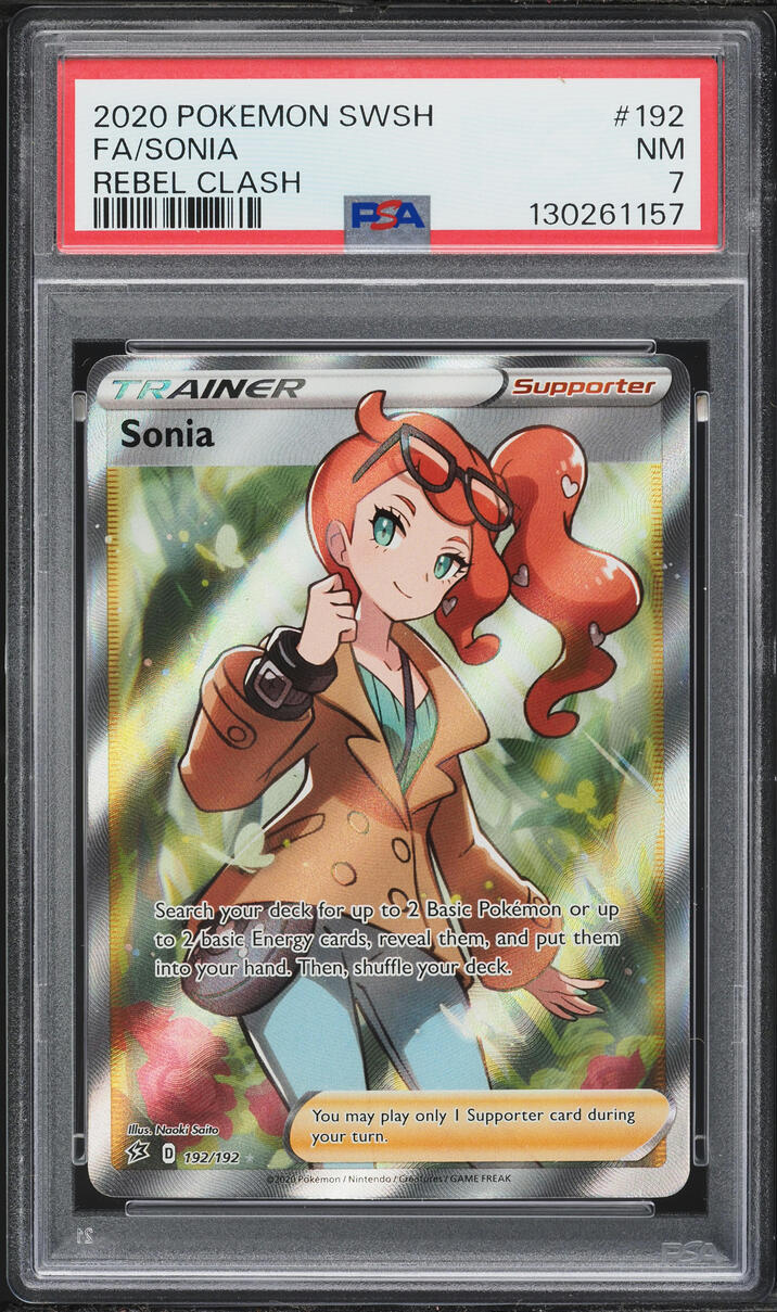 2020 Pokemon Sword & Shield Rebel Clash Full Art Sonia #192 PSA 7 NRMT