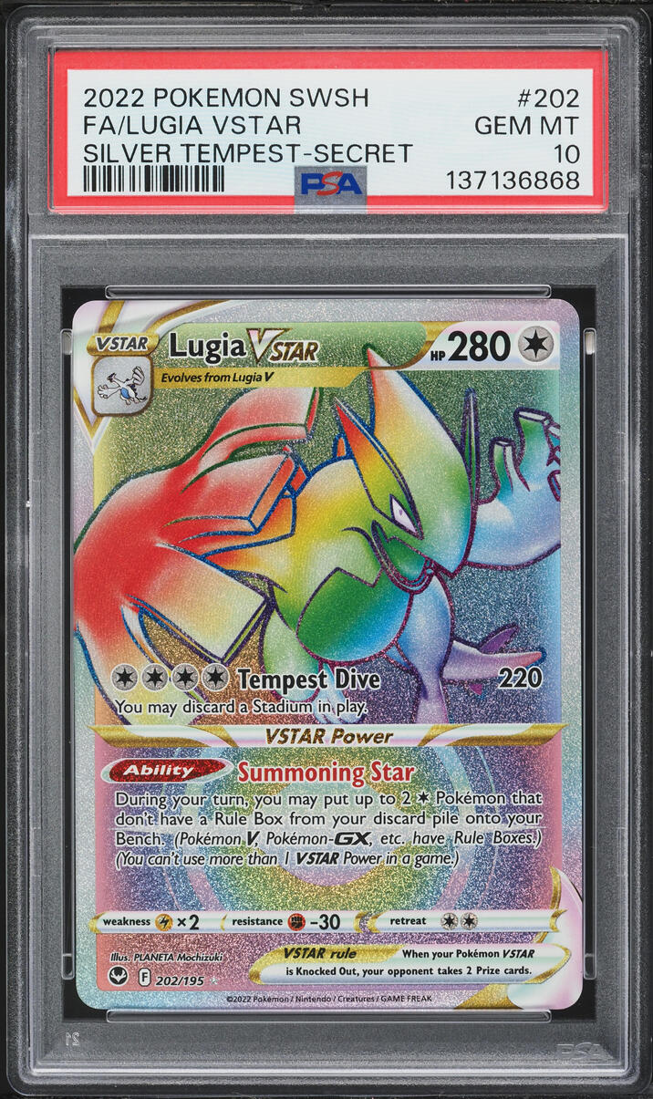 2022 Pokemon Sword & Shield Silver Tempest Rainbow Rare Lugia VSTAR #202 PSA 10 GEM MINT