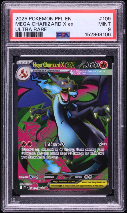 2025 Pokemon Mega Evolution Phantasmal Flames Full Art Mega Charizard X Ex #109 PSA 9 MINT