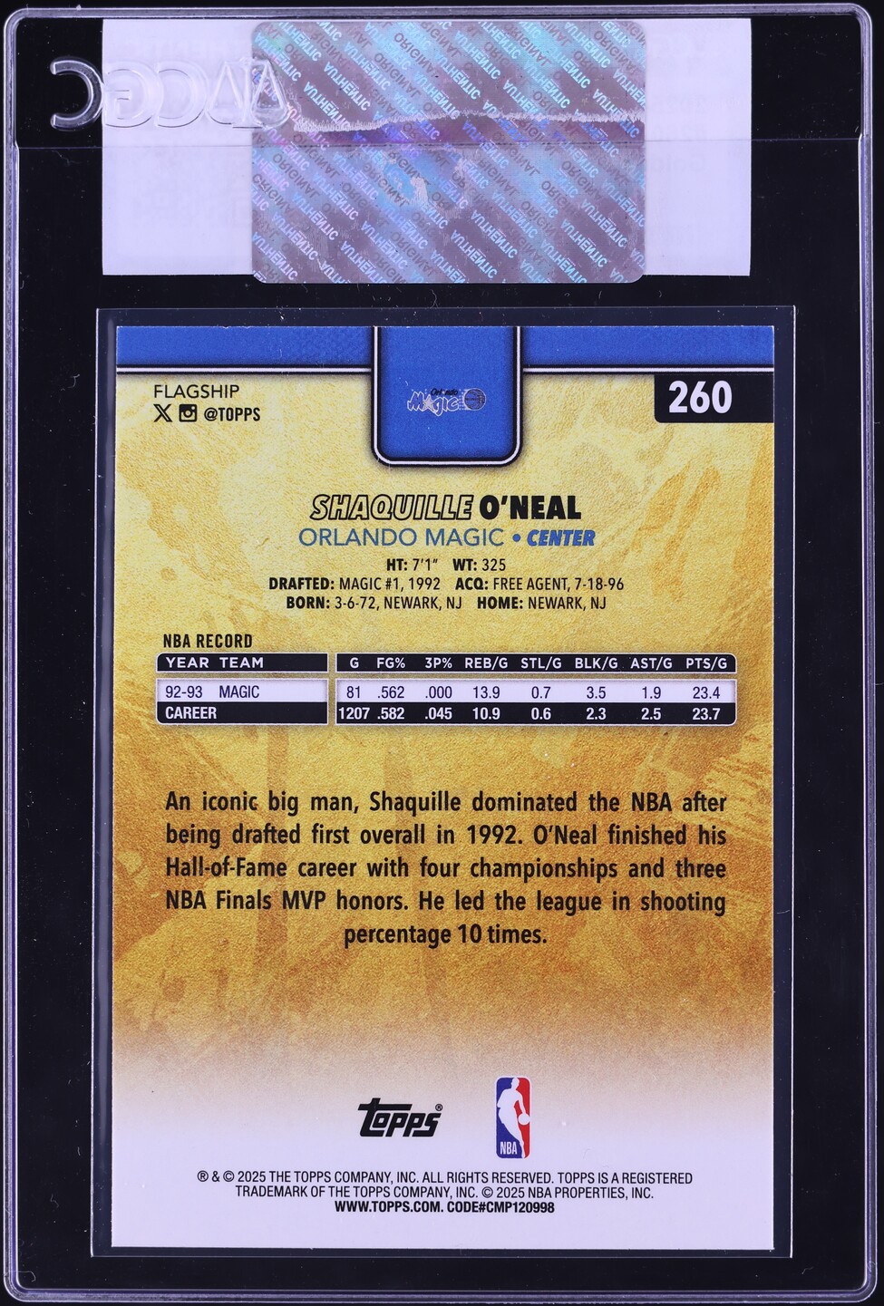 2025 Topps Golden Mirror Variation Shaquille O'Neal #260 CGC AUTH