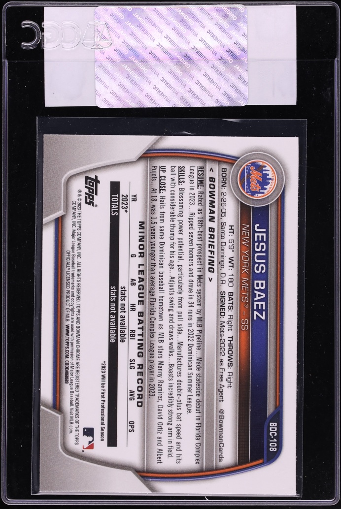 2023 Bowman Chrome Draft Jesus Baez PROSPECT #BDC-108 CGC AUTH