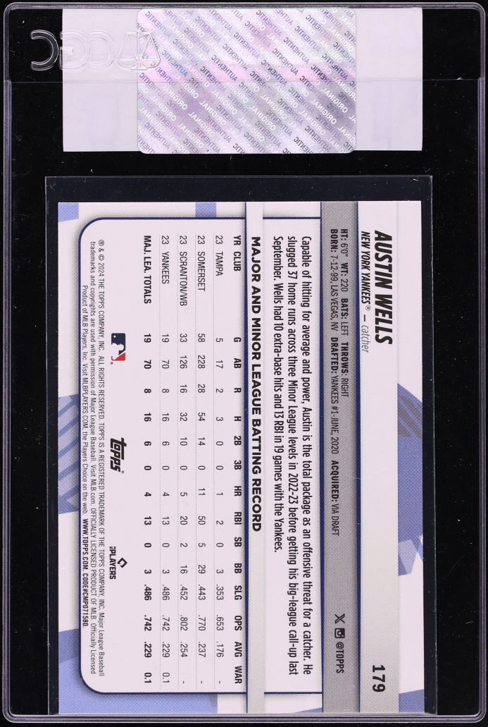 2024 Topps Big League Austin Wells ROOKIE #179 CGC AUTH