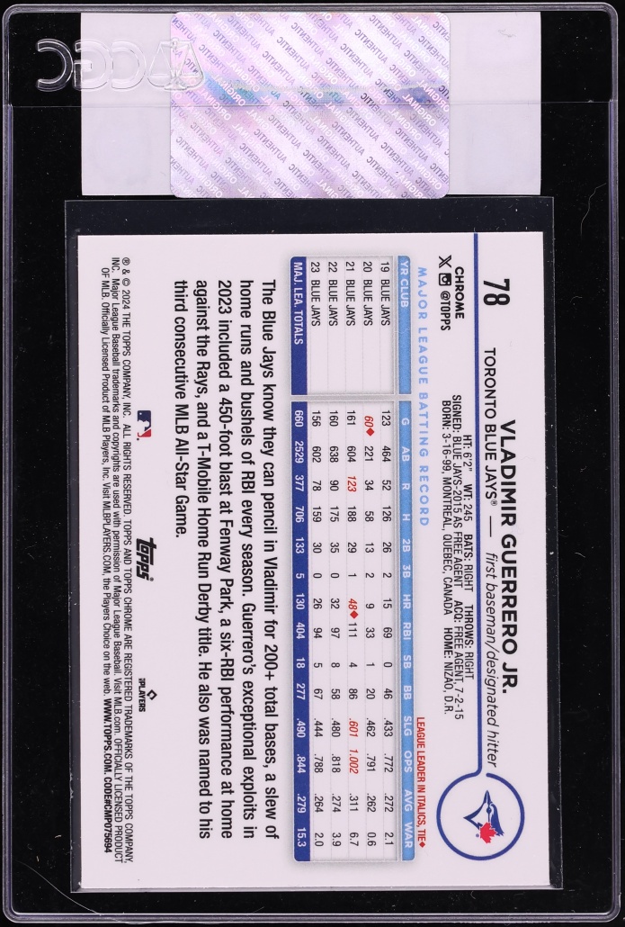 2024 Topps Chrome Sepia Refractor Vladimir Guerrero Jr. #78 CGC AUTH