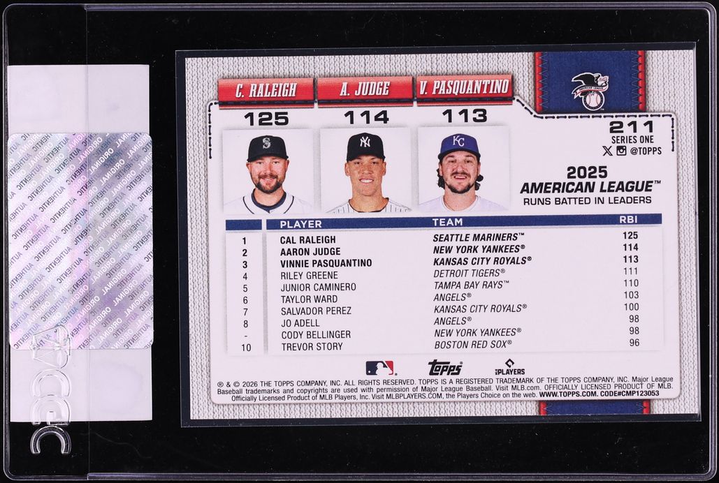 2026 Topps Cal Raleigh Aaron Judge Vinnie Pasquantino #211 CGC AUTH