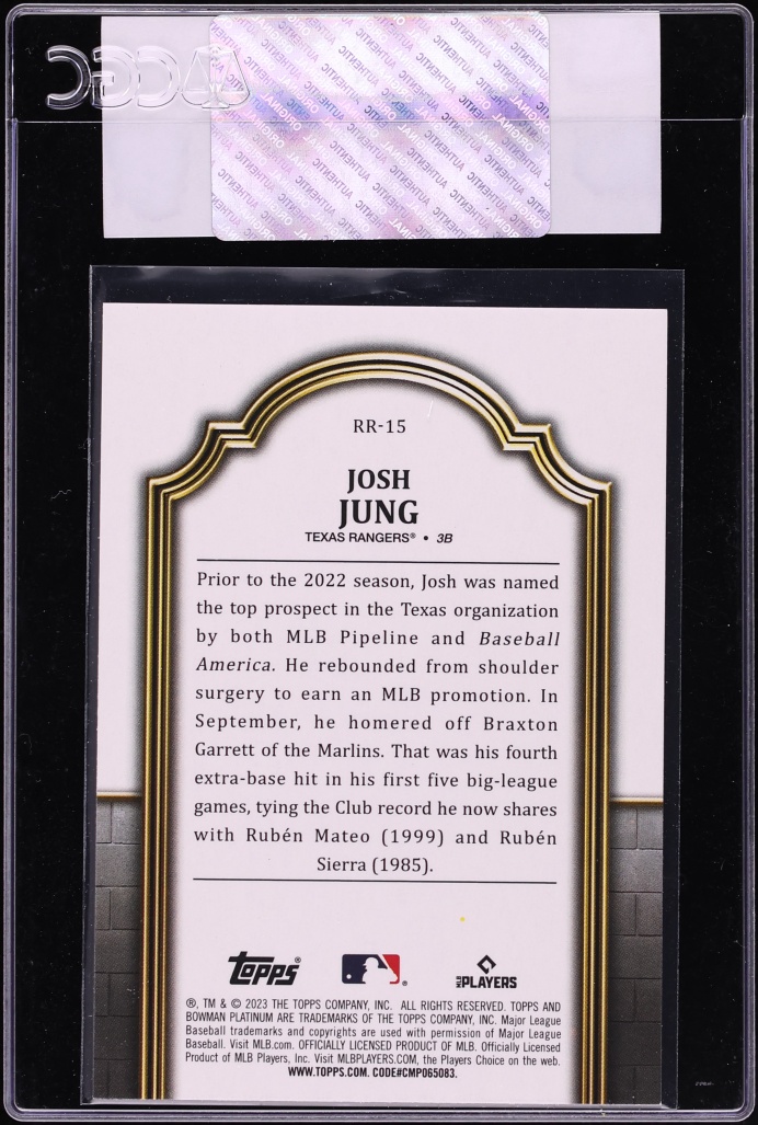 2023 Bowman Platinum Renowned Josh Jung ROOKIE #RR-15 CGC AUTH