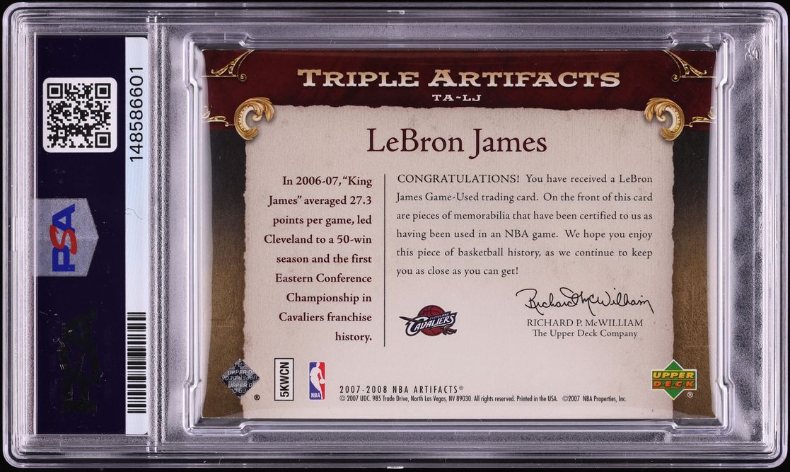 2007 Upper Deck Artifacts Triple Gold LeBron James NBA LOGOMAN PATCH 1/1 #TA-LJ PSA AUTH