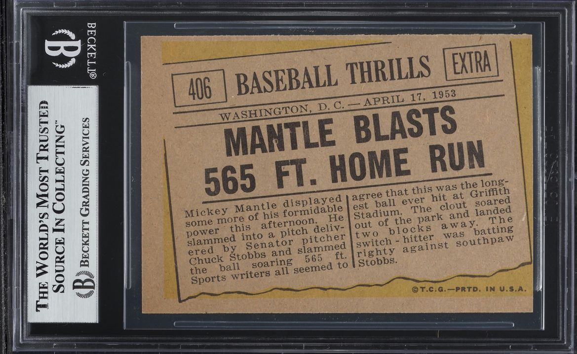 1961 Topps Mickey Mantle BLASTS 565 FT. HR #406 BGS 4.5 VGEX+