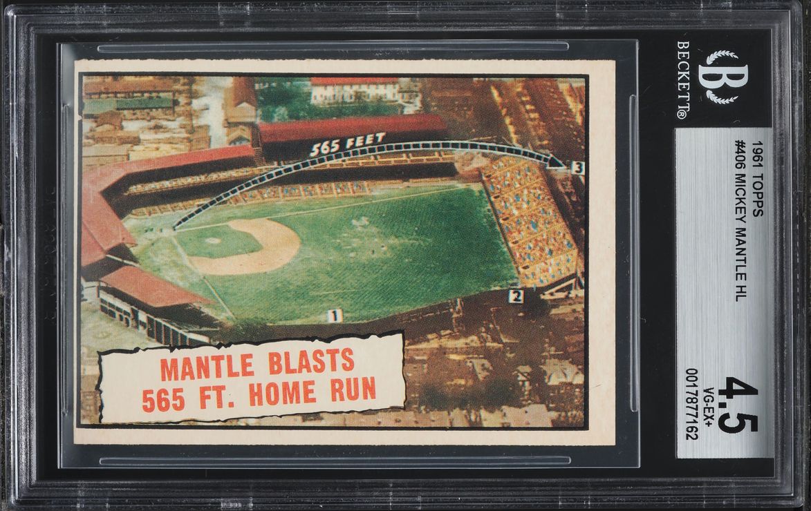 1961 Topps Mickey Mantle BLASTS 565 FT. HR #406 BGS 4.5 VGEX+